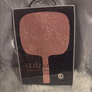 BNWT GLITZ & GLAM Christmas Holiday Viral Pink Rhinestone Handheld Mirror